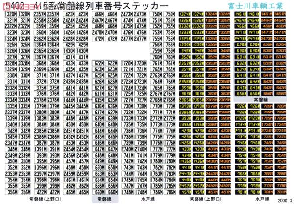 方向幕・表記ステッカー 415系常磐線列車番号 [新仕様] (鉄道模型