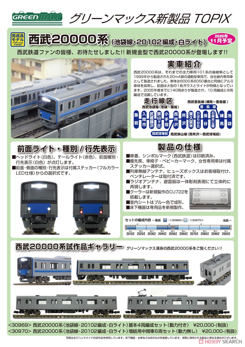 西武 20000系 (池袋線・20102編成・白ライト) 基本4輛編成セット (動力