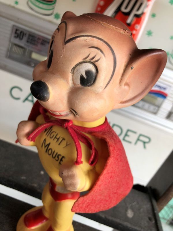 50s Vintage Terrytoons Mighty Mouse Vinyl Doll w/Original Cape