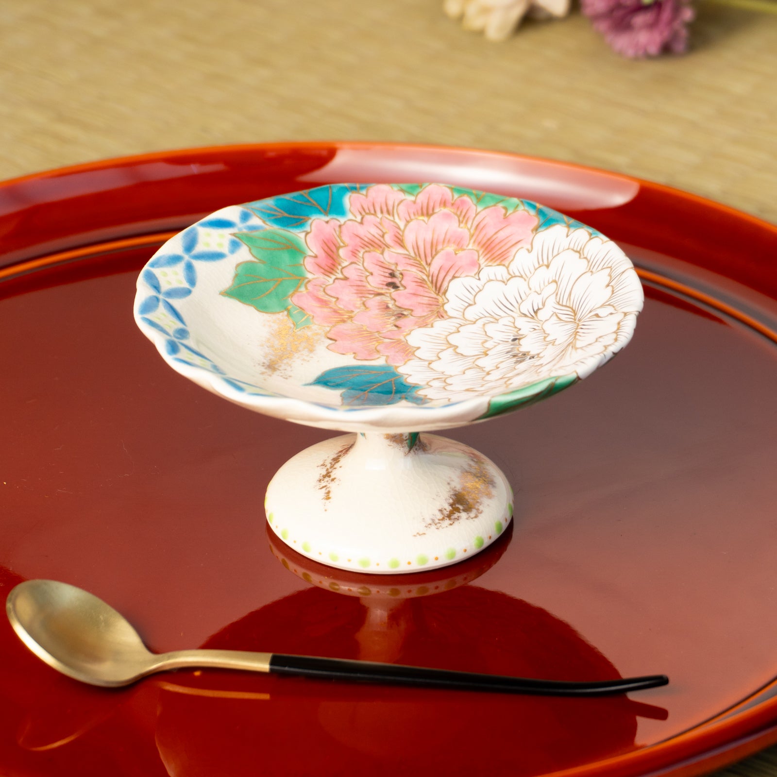 京都 清水焼】足つき小皿 金彩七宝絵