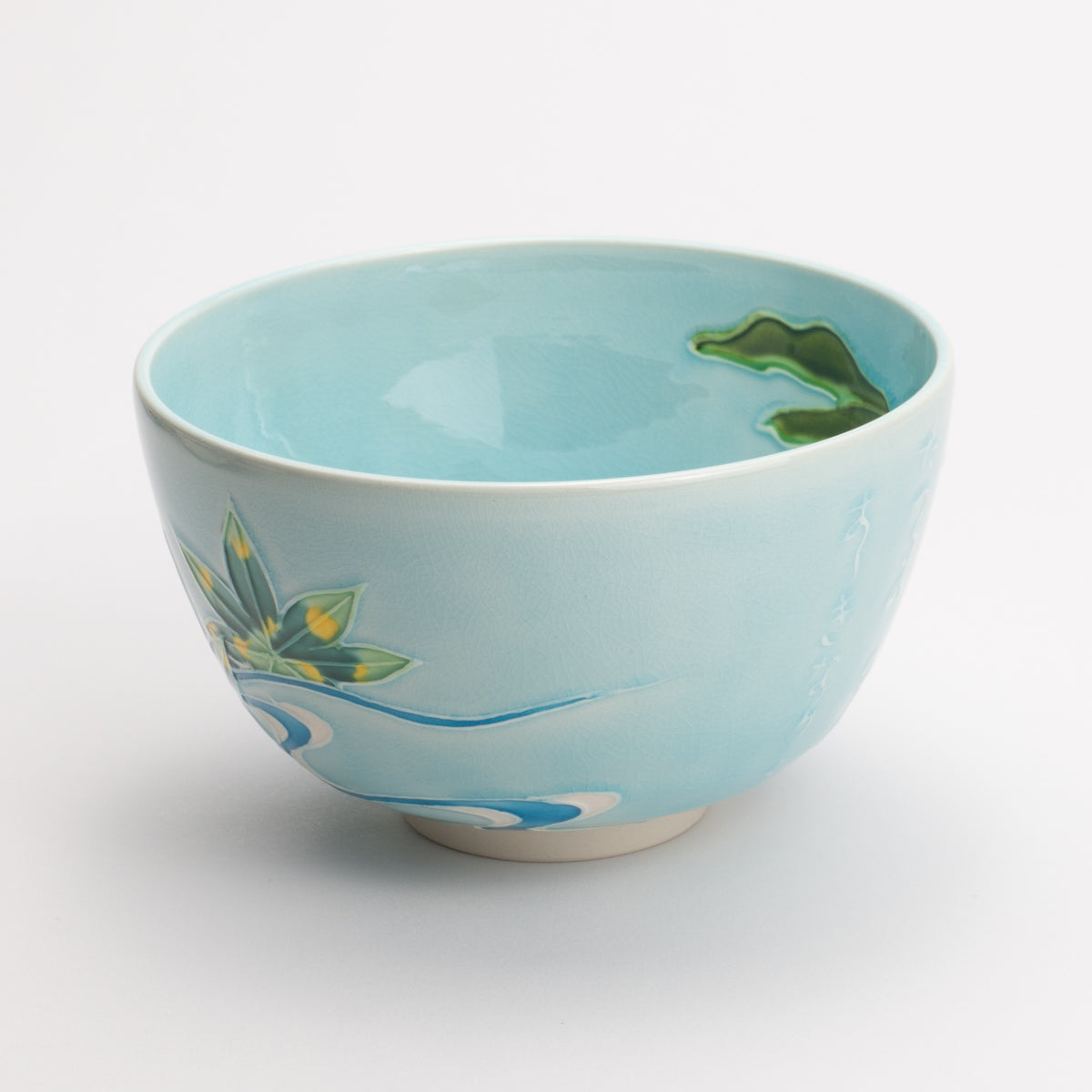 京都 清水焼】抹茶碗 浅葱交趾 竜田川に和歌 一如｜コトポッター