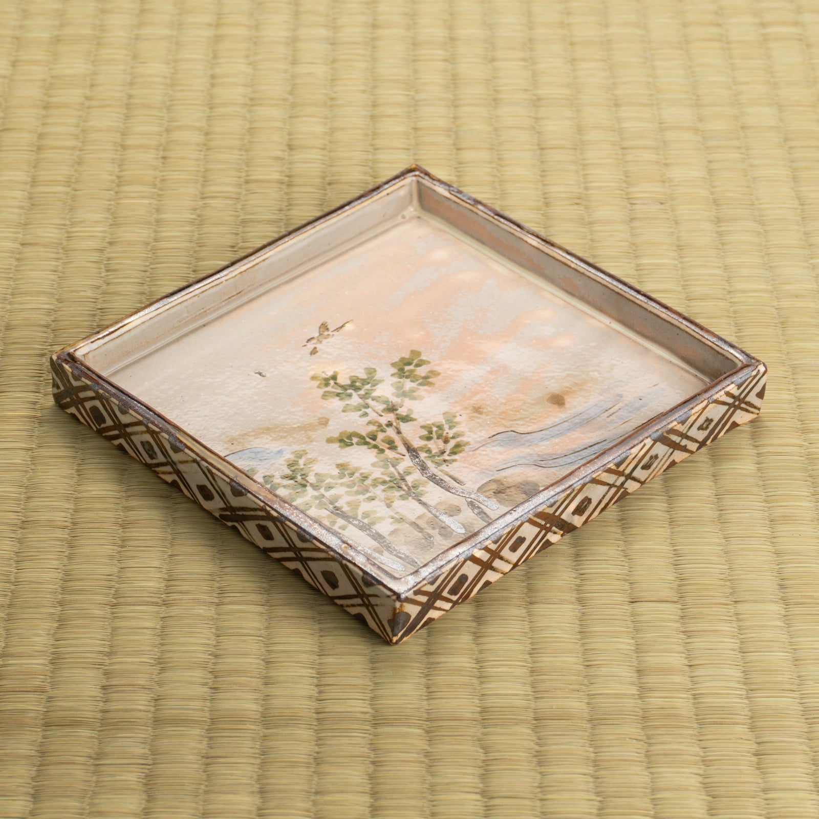 京都 清水焼】角皿 乾山写「卯木に郭公」 俊山窯｜コトポッター