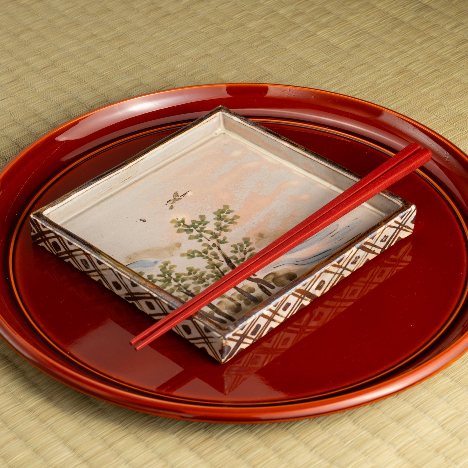 京都 清水焼】角皿 乾山写「卯木に郭公」 俊山窯｜コトポッター