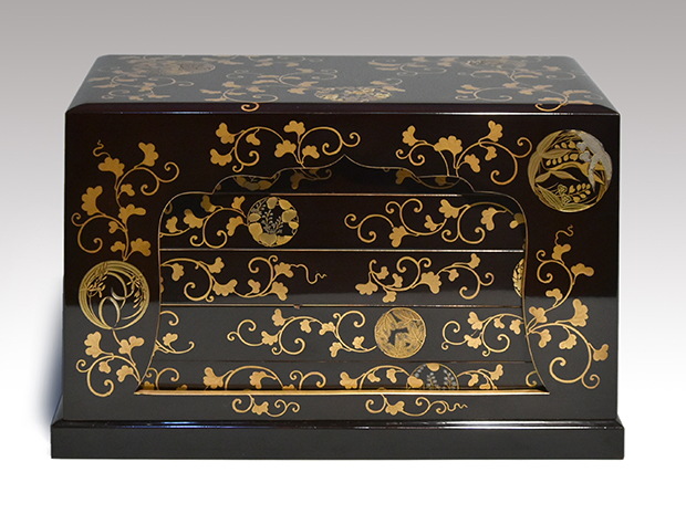 花唐草蒔絵 重硯箱 五段 明治頃 被せ蓋付 | 古美術ささき