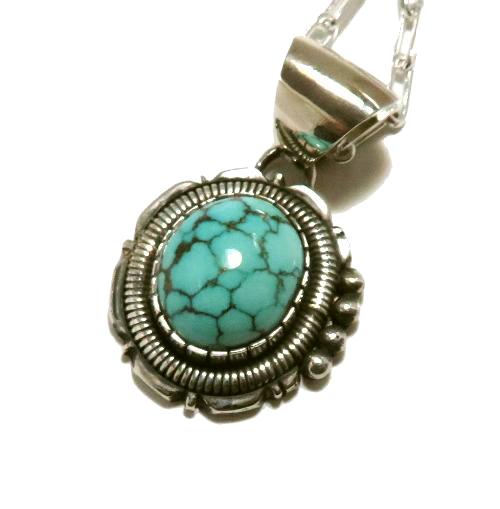 ターコイズ ペンダント インディアンジュエリー ナバホ族、J.S.作