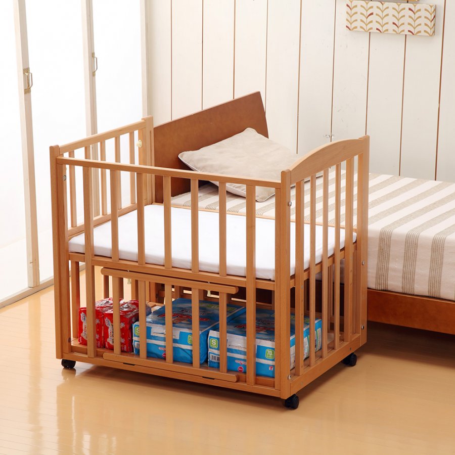 日本製 添い寝ツーオープンミニベッド（ナチュラル）」について