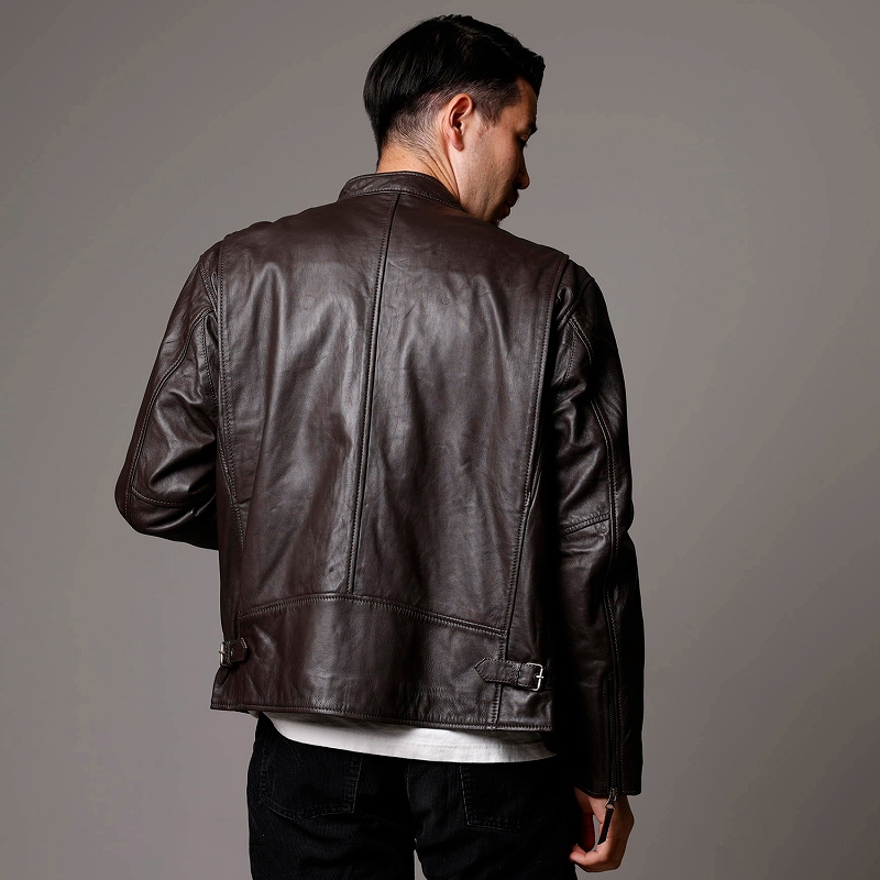 レザージャケット メンズ 本革 ブラウン 茶色 シングルライダース
