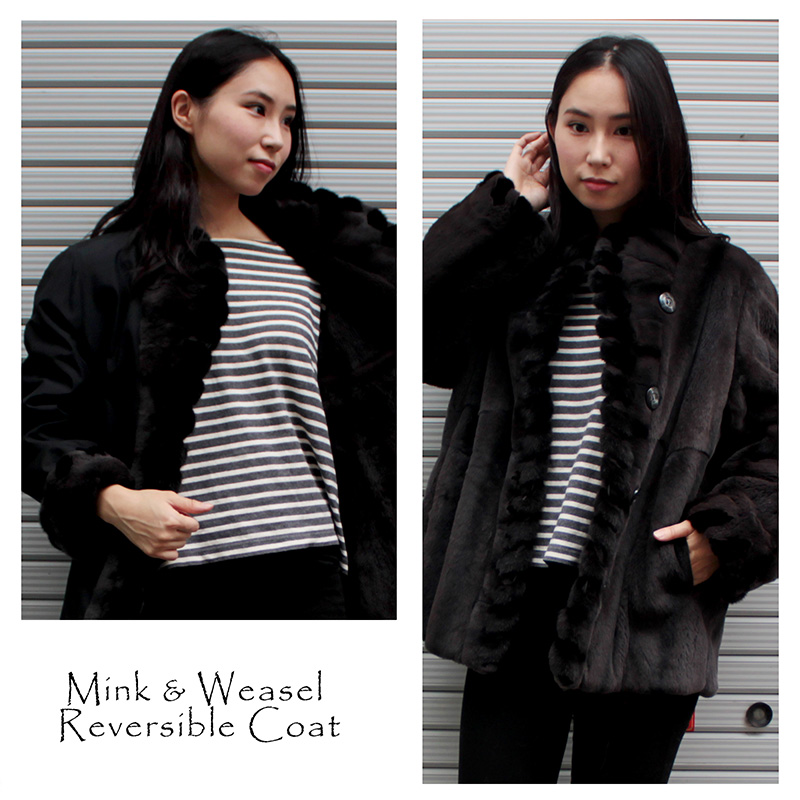 ミンク ウィーゼル リバーシブル 毛皮ジャケット ブラック