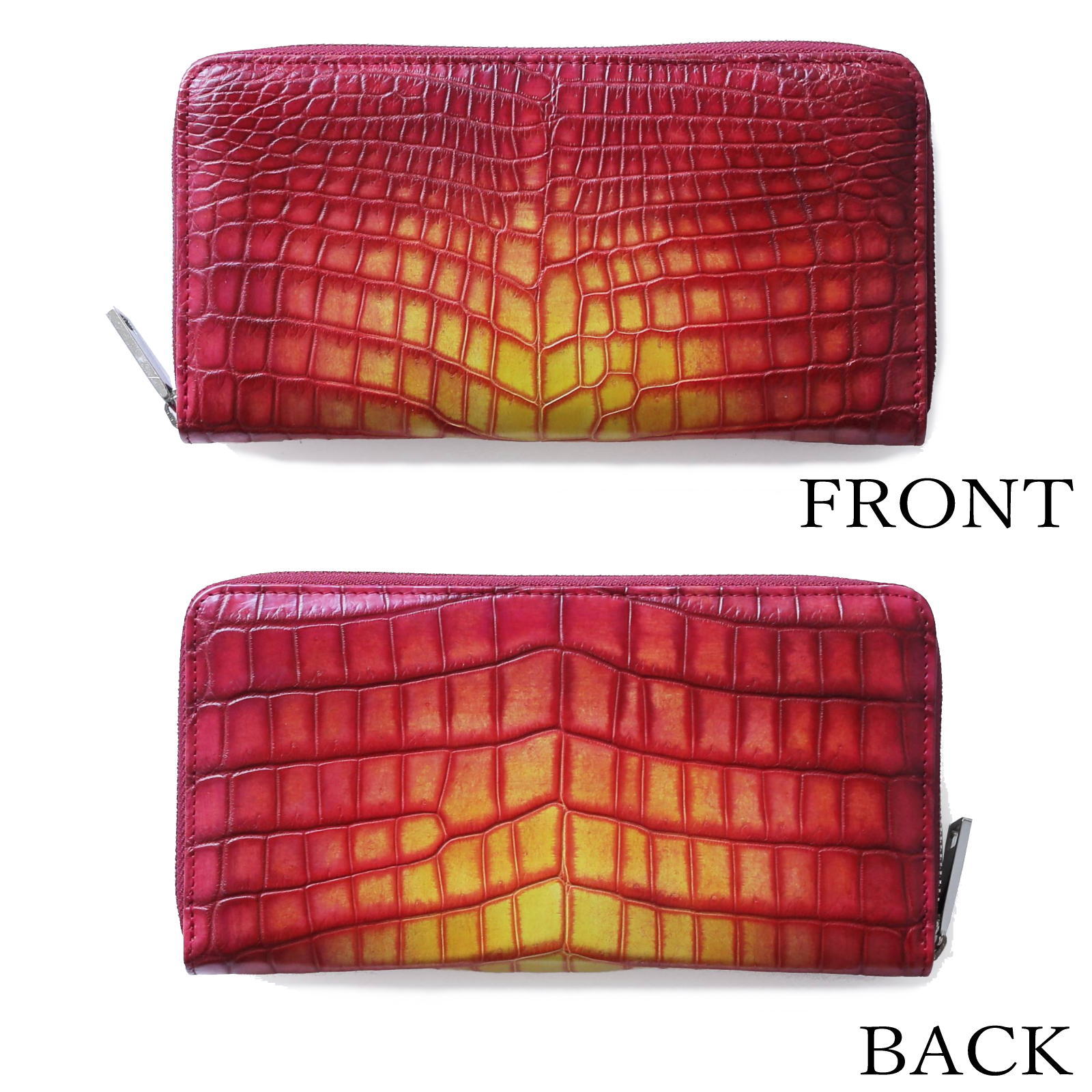 ナイルクロコダイル革 ラウンドファスナー 長財布 スリム | 手染め