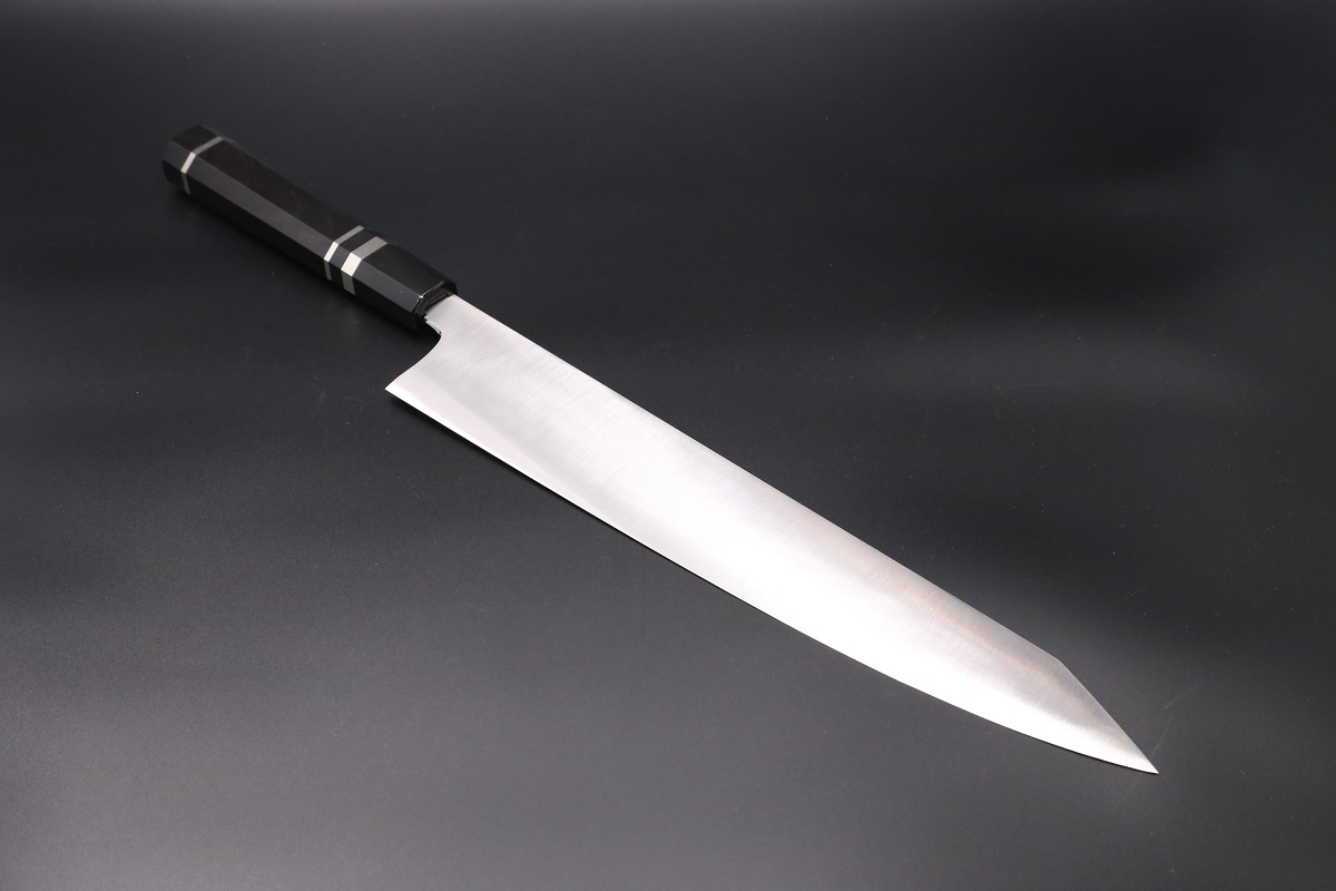 切付和牛刀 薄造り V金10号 360mm 全鋼本焼 八角黒檀柄-歌舞伎ナイフ