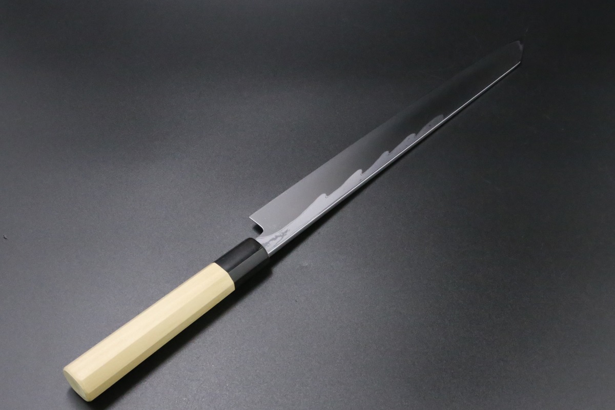 切付柳刃 青一鋼 300mm ダマスカス 墨流し 血流し入り 鞘付き 中川悟志