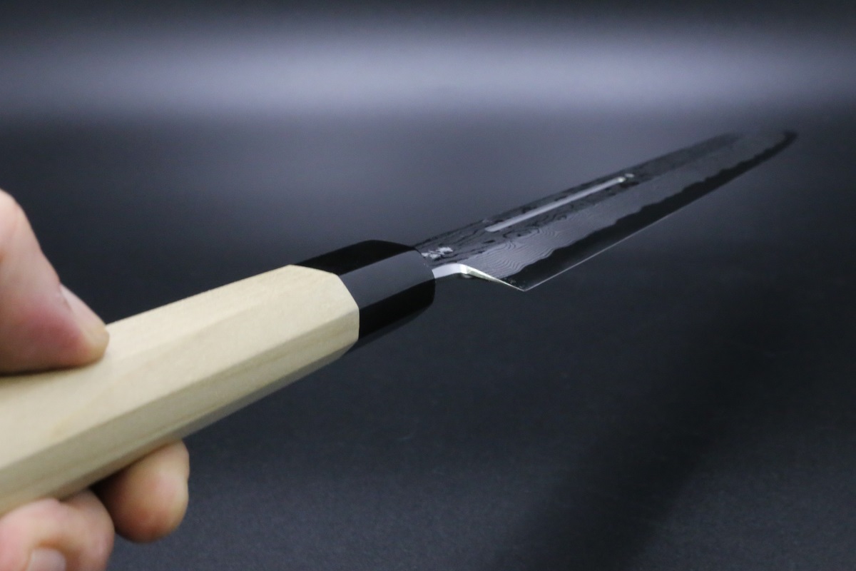 切付柳刃 青一鋼 300mm ダマスカス 墨流し 血流し入り 鞘付き 中川悟志