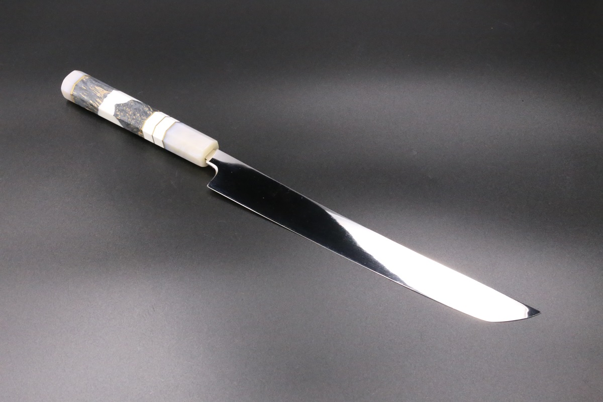 先丸蛸引-両刃 V金10号 240mm 全鋼本焼 全鏡面 八角スペシャル柄-歌舞