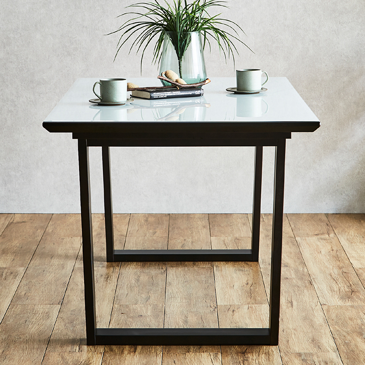 ガラス天板 ダイニングテーブル 幅150cm 2本脚 マーブルの通販情報