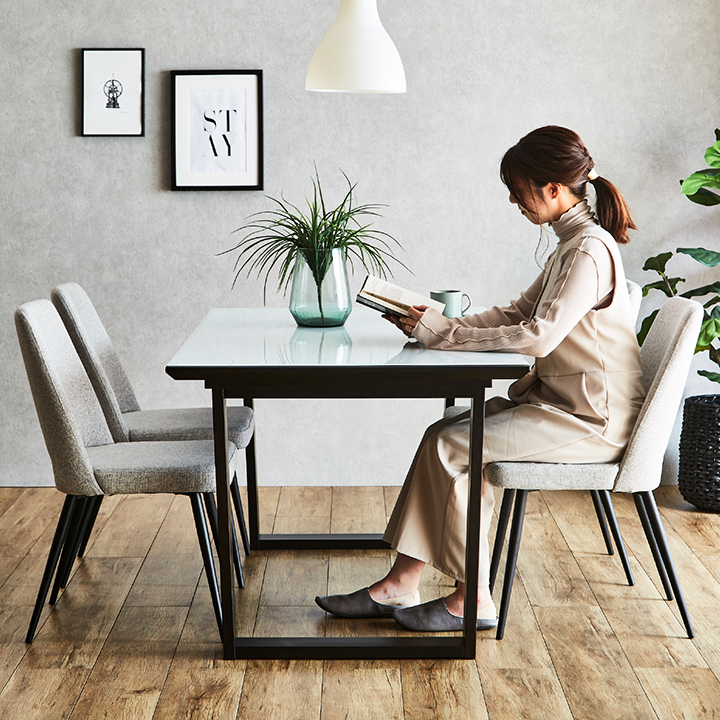ガラス天板 ダイニングテーブル 幅150cm 2本脚 マーブルの通販情報