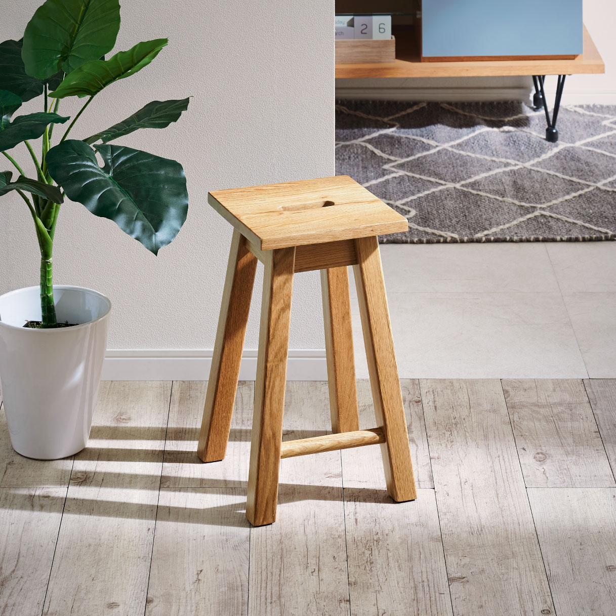 スツール チェア 1脚 完成品 円形 正方形 天然木スツール Visco(ビスコ