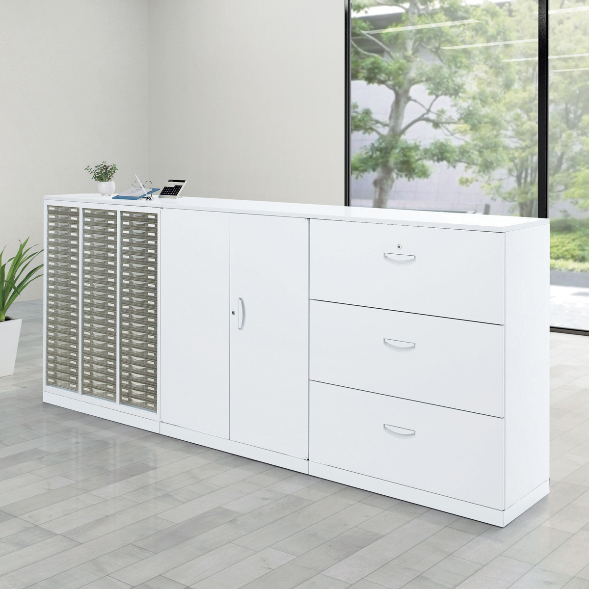 3段ラテラルキャビネット KW45シリーズ 幅900 奥行450 高さ1050 KW45