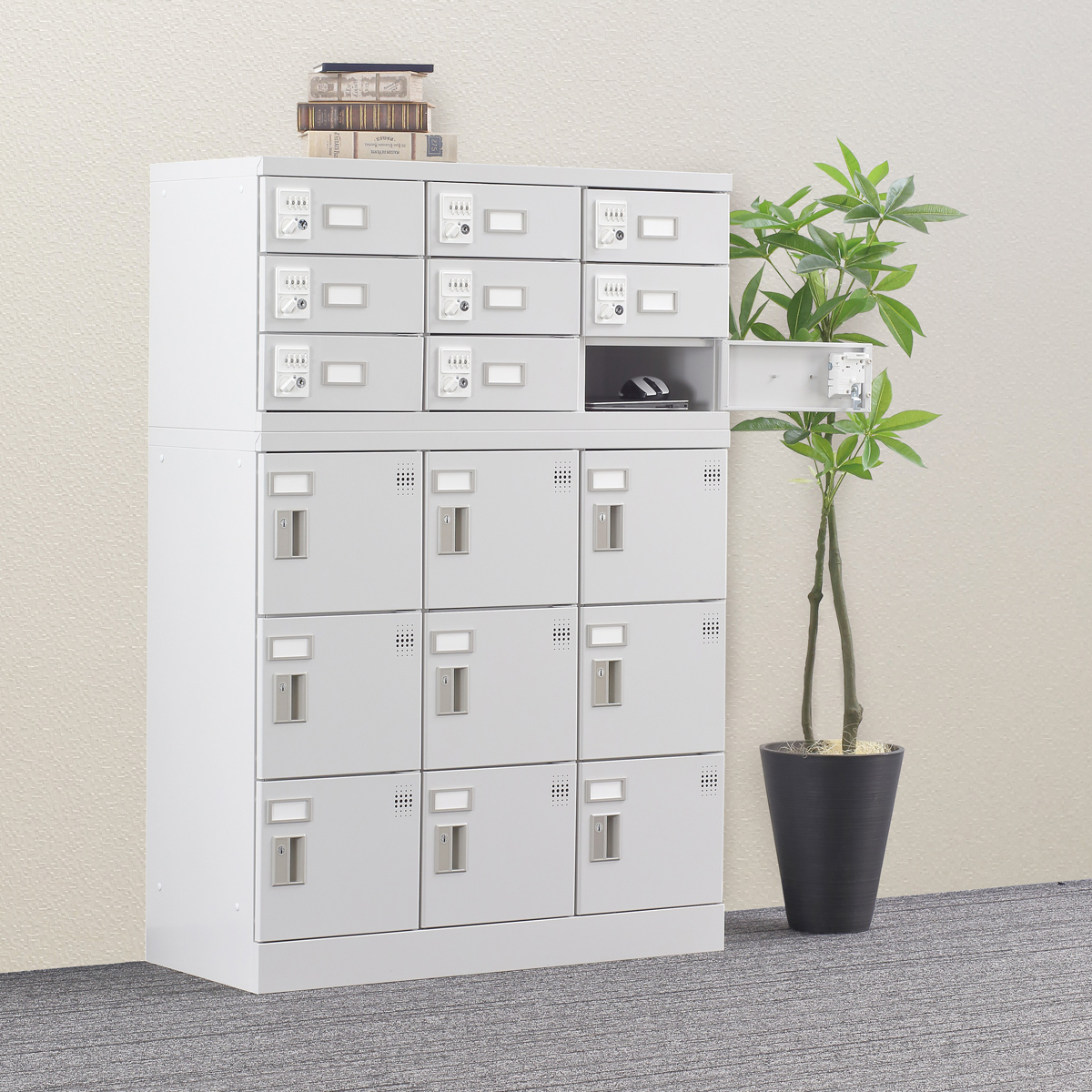 多目的ロッカーGLK 浅型3列2段6人用 シリンダー錠 幅900 奥行380 高さ