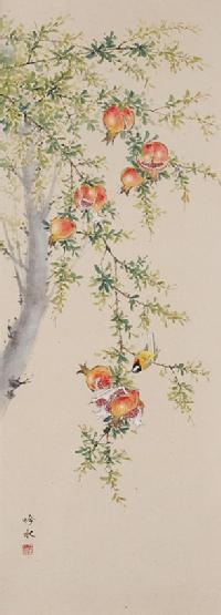 ざくろ 奥田吟水 （尺五立）肉筆！ 秋 - 掛け軸（掛軸）販売通販なら