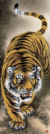 猛虎図 山村観峰 （三美会）尺三 【特価 】！ 虎 - 掛け軸（掛軸）販売