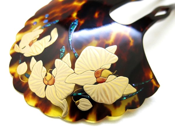 べっ甲胡蝶蘭文様螺鈿金蒔絵かんざし | べっ甲かんざし・髪飾り・和装