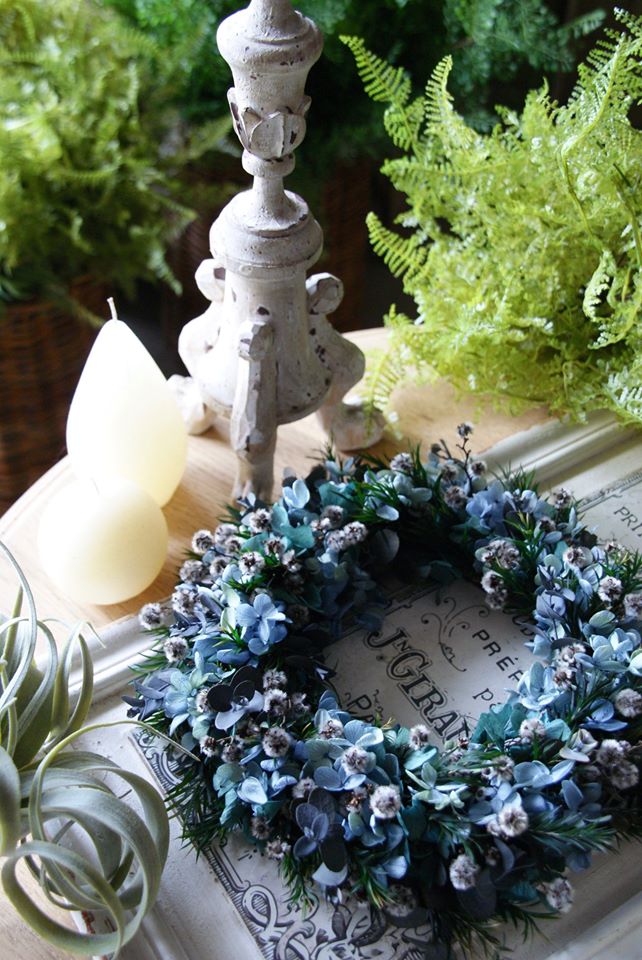 紫陽花とスターリンジャーのリース ブルー / グリーン - KANON FLOWERS