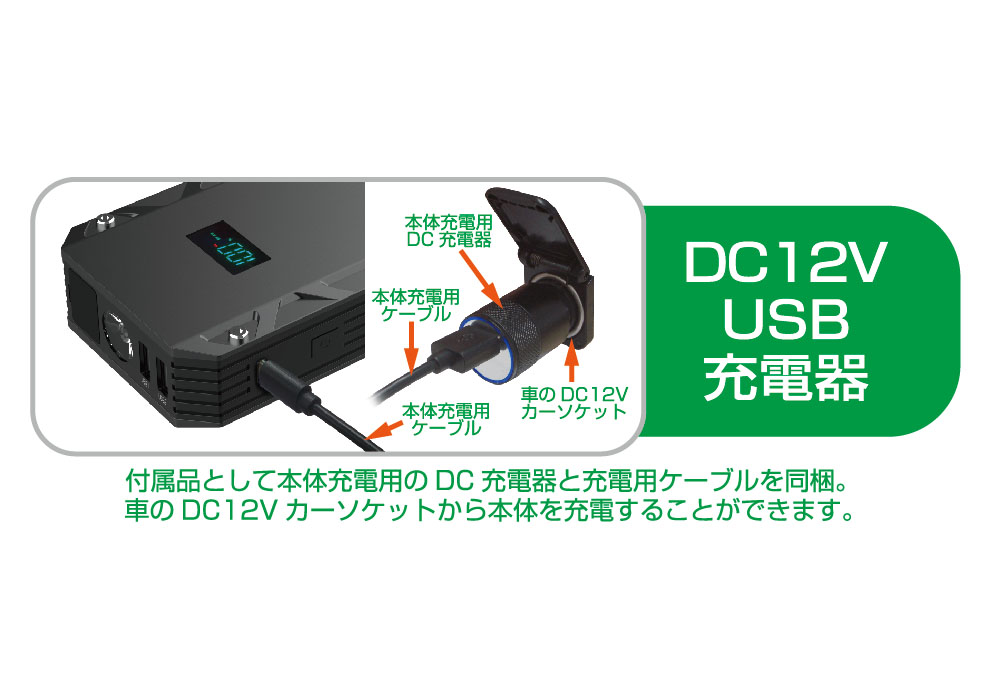 ジャンプスターター 12000mAh ディスプレイ付き – カシムラ