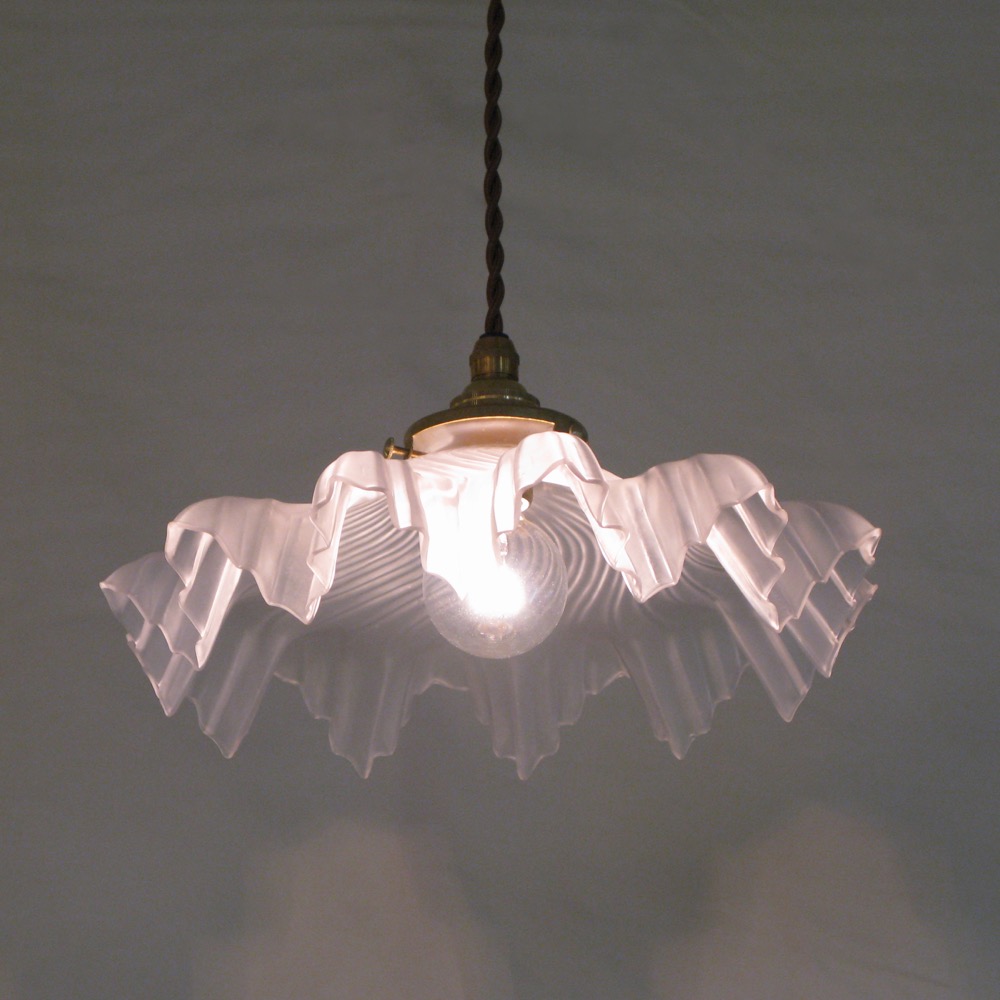 フランス アンティーク フロストガラスシェード ペンダントランプ