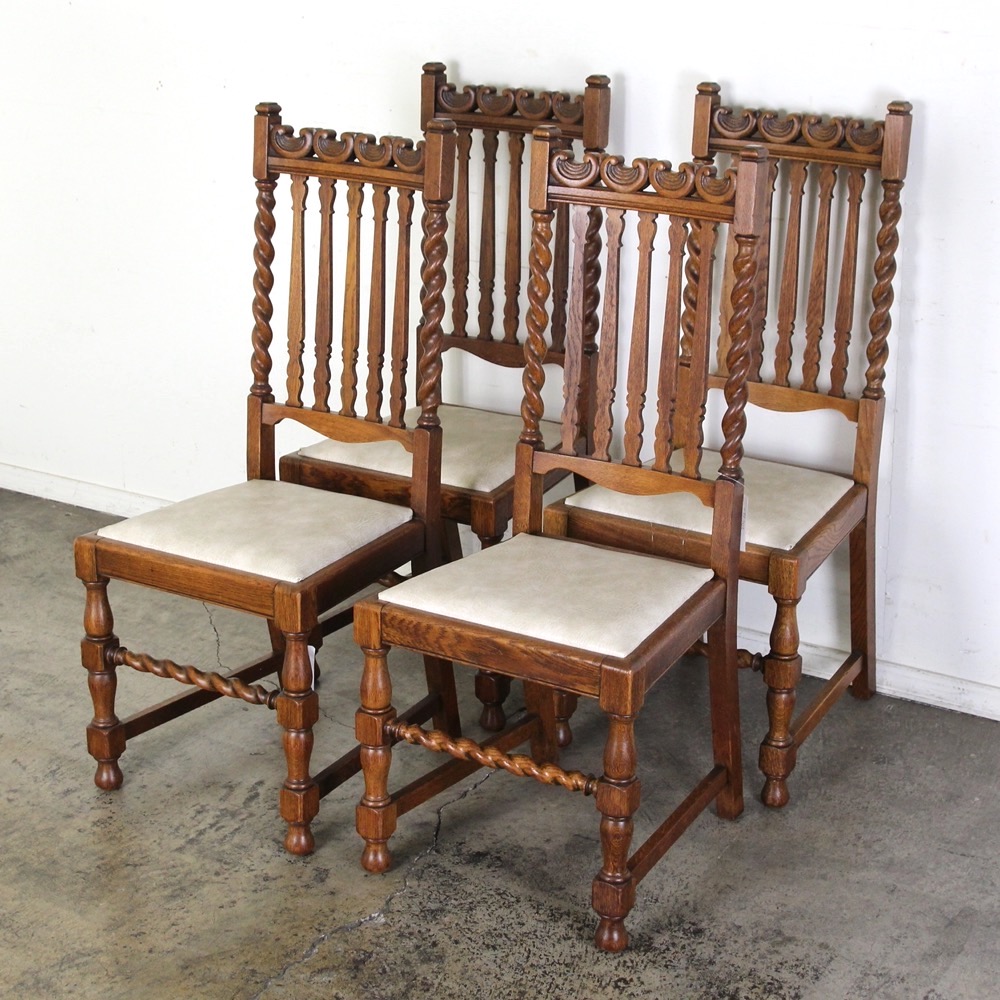 イギリス アンティーク オーク バーリーツイスト ハイバック