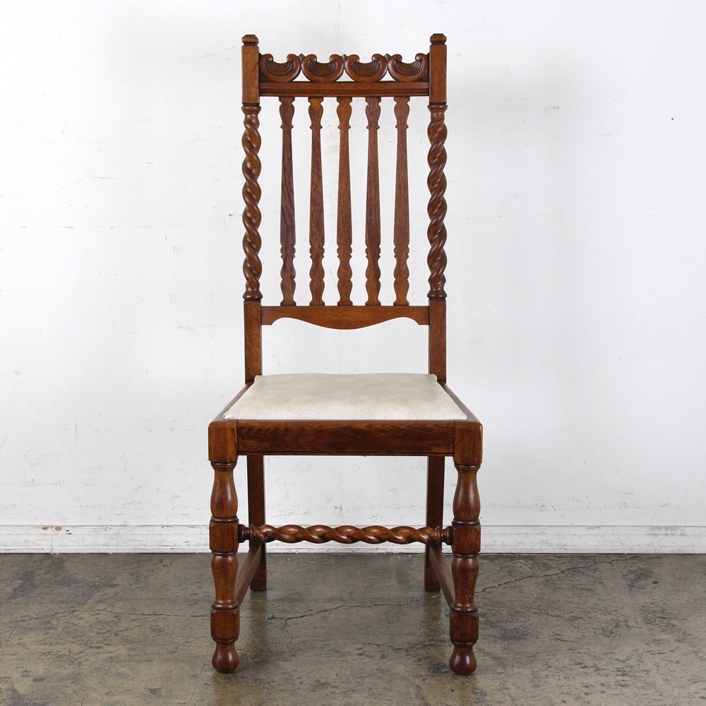 イギリス アンティーク オーク バーリーツイスト ハイバック