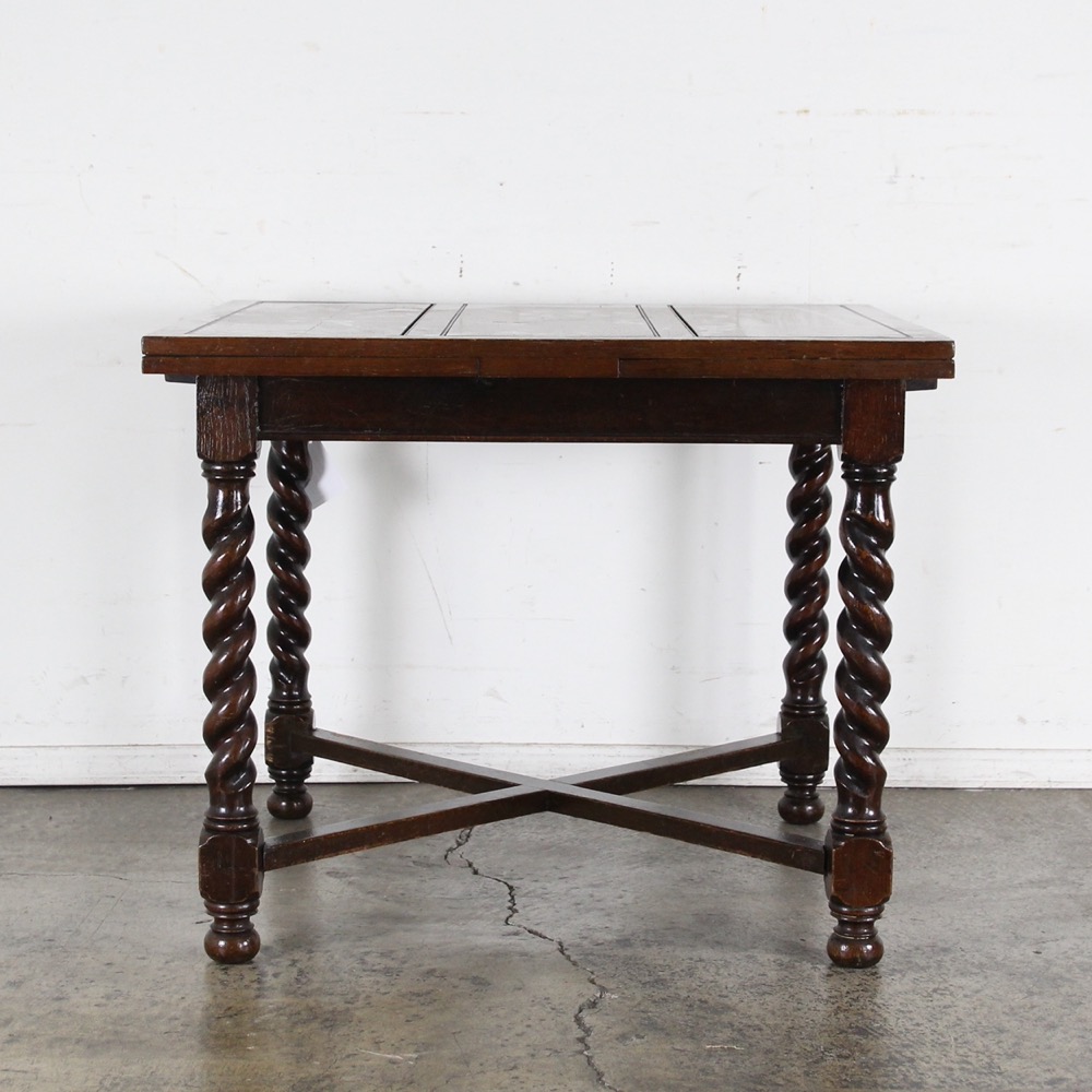 イギリス アンティーク オーク バーリーツイスト ドローリーフテーブル