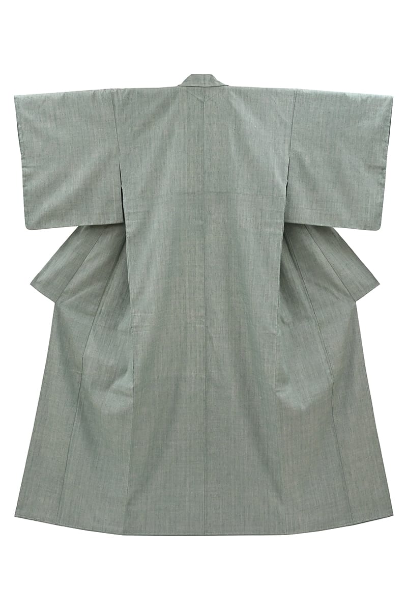 着物4737】本場結城紬 無地 千草色（反端 証紙付） – 銀座きもの青木