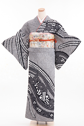 正絹 付下げ・訪問着レンタル 150001 黒総絞り 藤の花