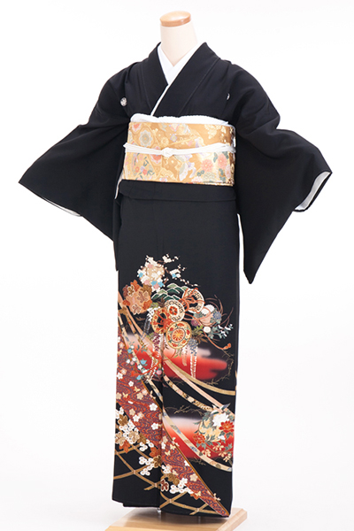 正絹 留袖 レンタル 五つ紋 120010 赤系 竹枠模様 金細熨斗目