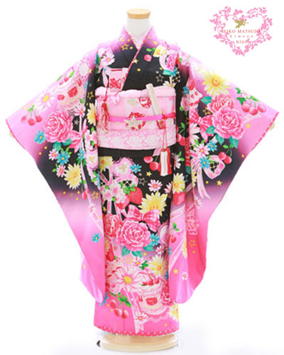 七五三 着物 レンタル 7歳 四つ身セット 320049 SEIKO MATUDA 黒地