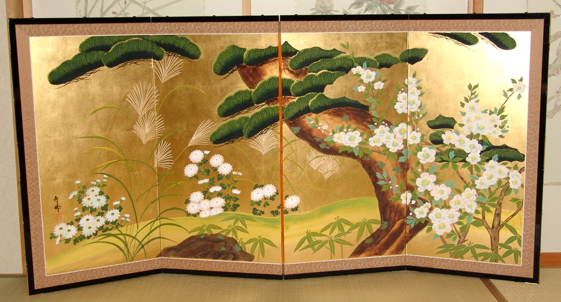 金屏風 日本画金屏風の製造/通信販売(通販) 御子柴屏風店
