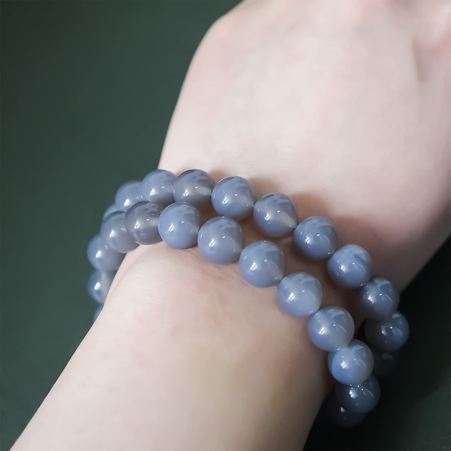 天然石】グレーアゲート（灰めのう） ブレスレット用 ビーズ 一連 10mm