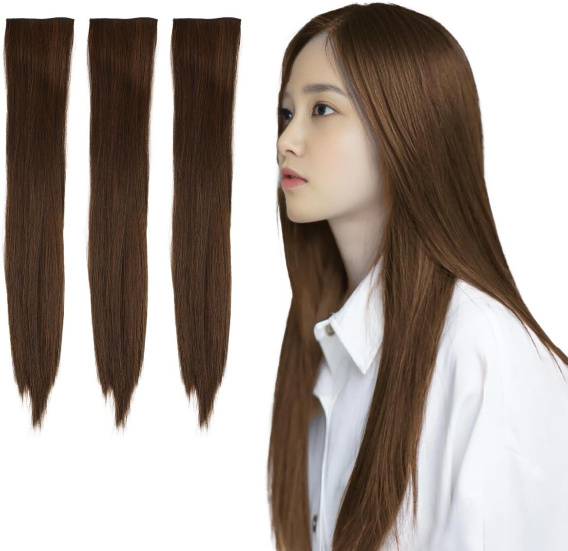 ワンタッチ エクステ【イエローブラウン 50cm】茶髪 ウイッグ