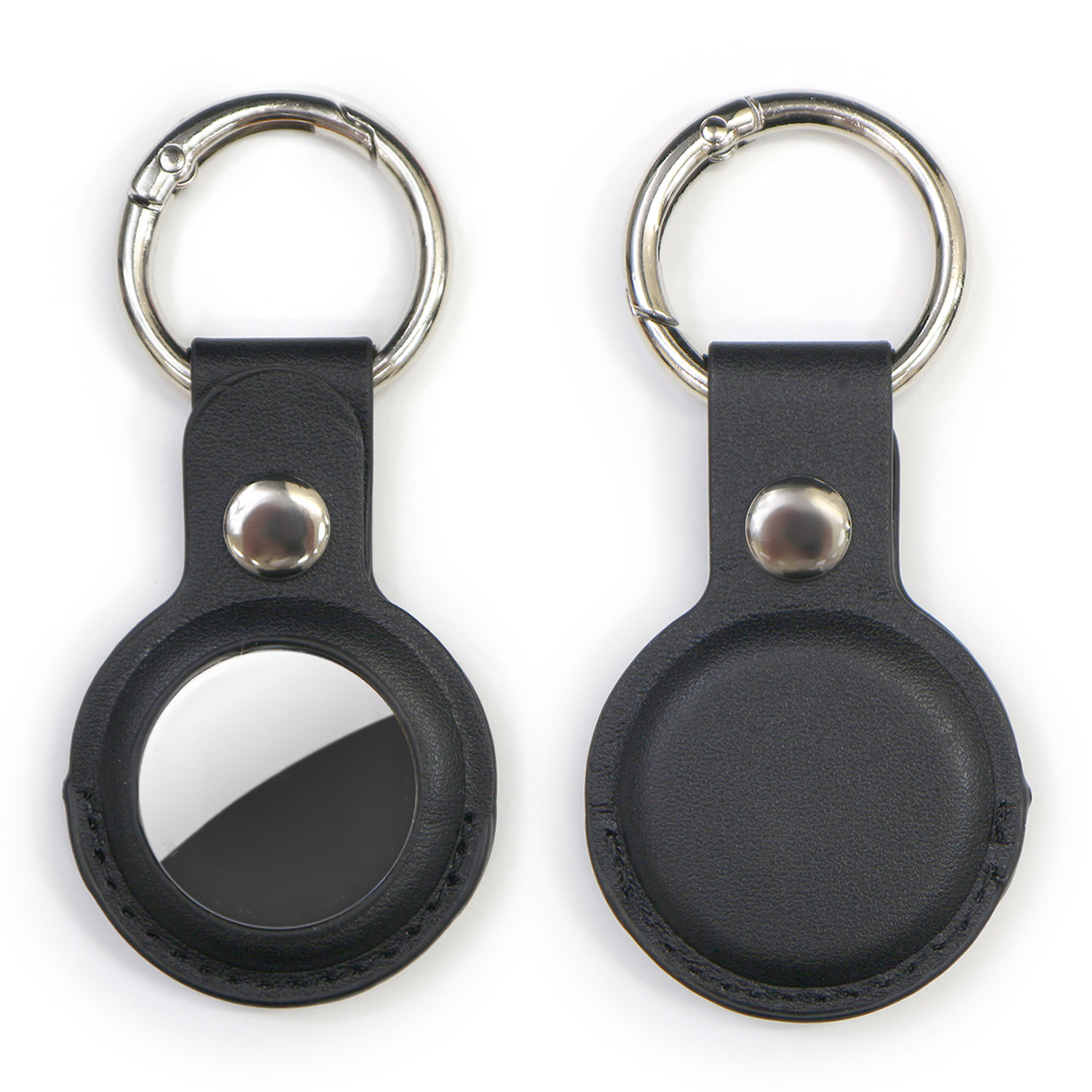 AirTag用 ケース レザー 【ブラック】 黒 エアタグ用 キーホルダー 丸