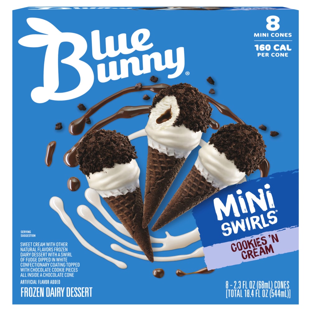 Blue Bunny® Cookies and Cream Mini Ice Cream Cones, 8 ct - Kroger