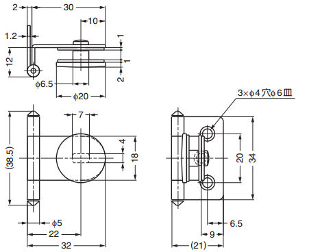 ランプ GH34-0BLガラス丁番 キャッチ付 インセット扉用 側板付タイプ