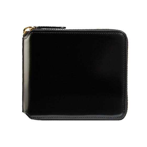 コードバン つや有り ラウンド二つ折り財布 小銭入れ付き （ブラック