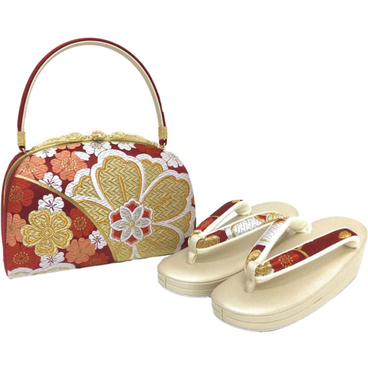 草履バッグセット Mサイズ 赤 金 桜 振袖 l510005455-1 - きもの館【久