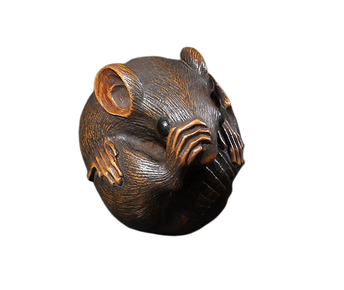 根付 提げ物 骨董 希少 時代 在銘 天然素材 技巧 彫刻 ねずみ 鼠 根付