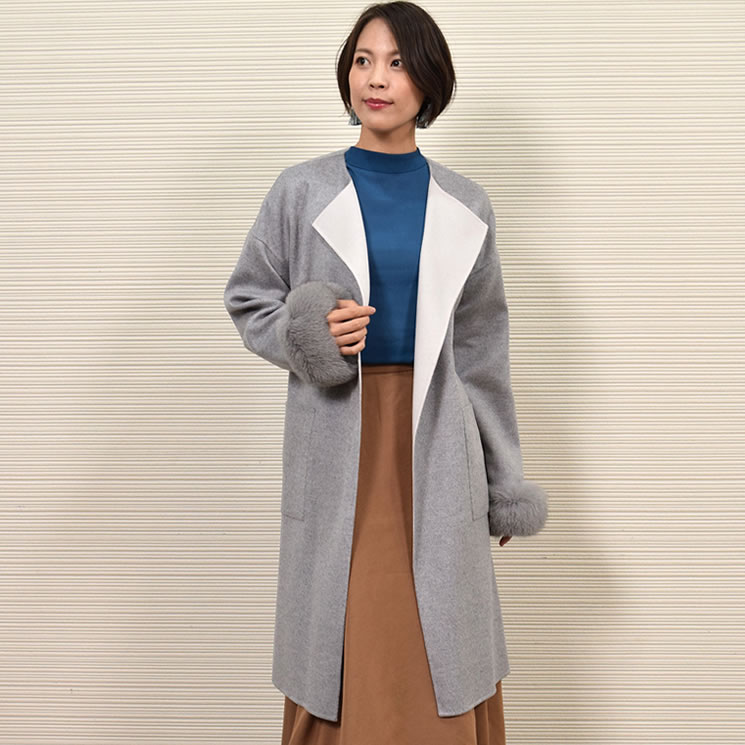 半額 会員価格適用外】カシミヤ & ウール ダブルフェイス カラーレス