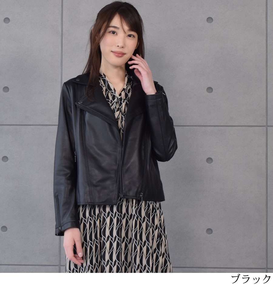Merfirge]ラムレザー ライダースジャケット ダブル レディース (KT8004