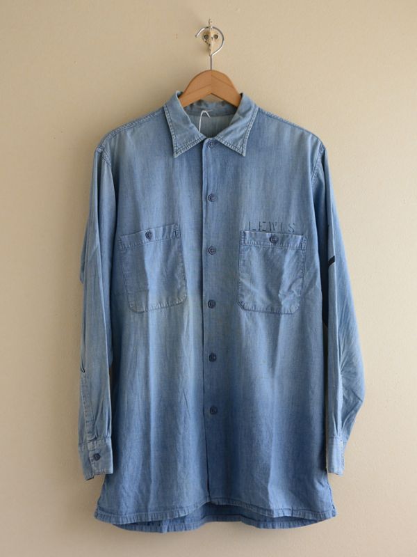 1960s US.NAVYシャンブレーシャツ 実寸L - 古着屋HamburgCafe