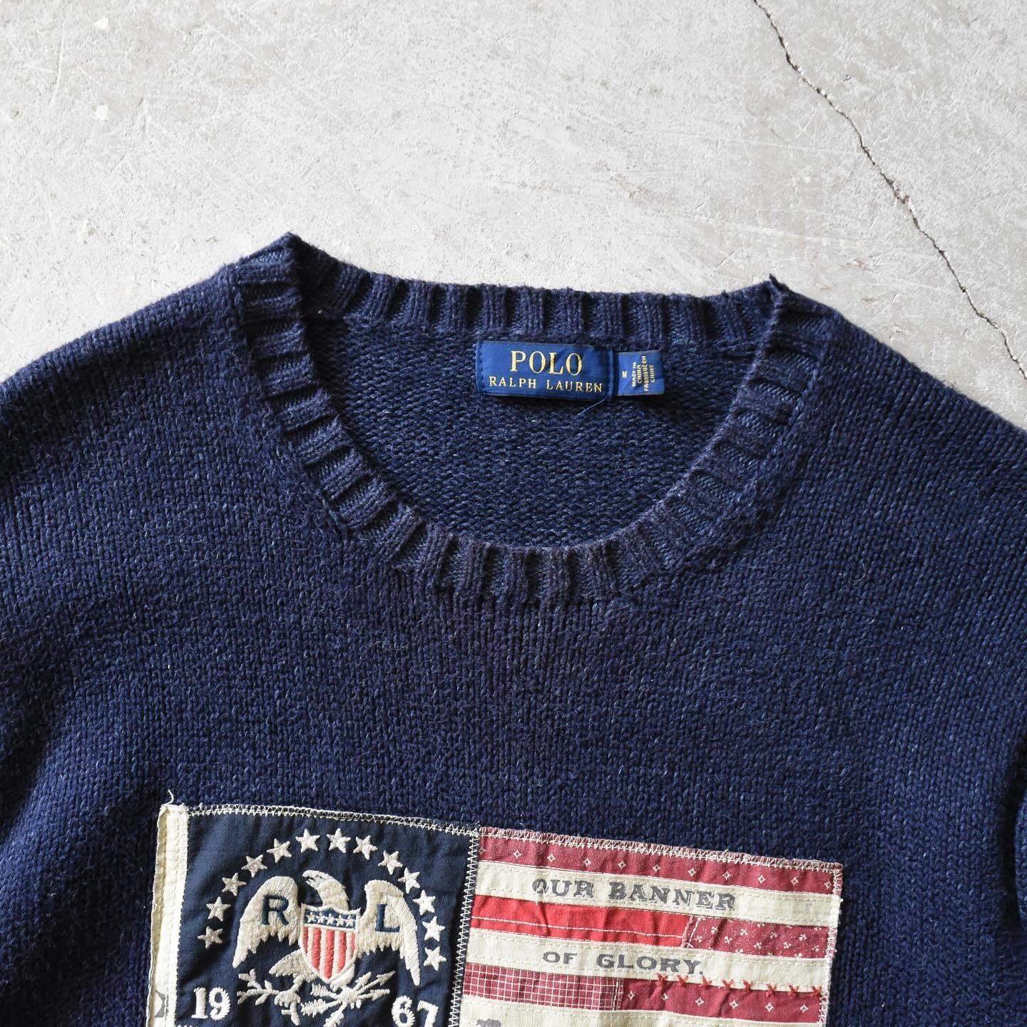 POLO RALPH LAUREN 星条旗コットンニットセーター 表記M - 古着屋