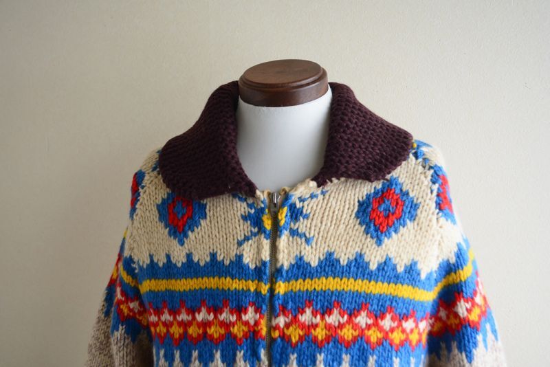 1960s〜 ダイヤ柄カウチンセーター 実寸M - 古着屋HamburgCafe