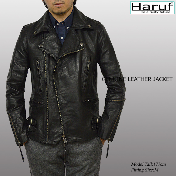 Haruf ハルフ 革ジャン ダブル ダブルライダースジャケット メンズ